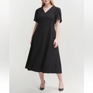 Calvin Klein Women’s Plus Size 14W Black Tulip Sleeve Midi Flare Dress